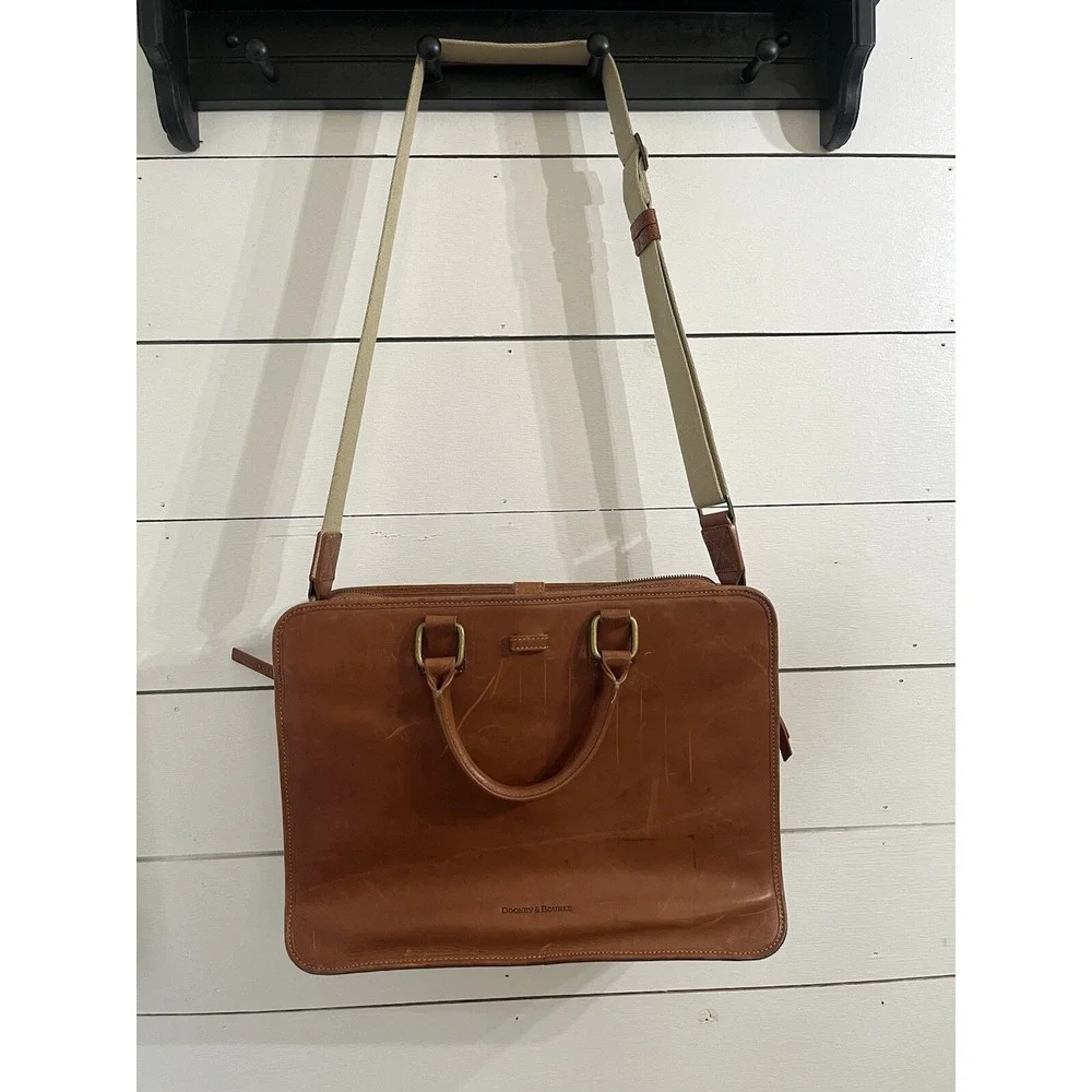 Dooney & Bourke Florentine Vaccetta Leather  Briefcase Brooklyn Tan Brown‎